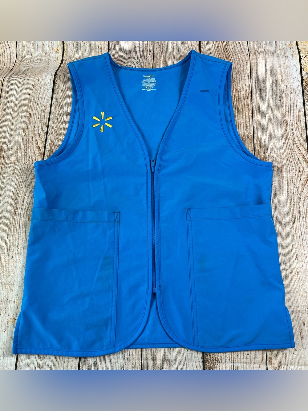 Walmart Employee Proud Associate Vest Blue Zip Up Pockets Size Small